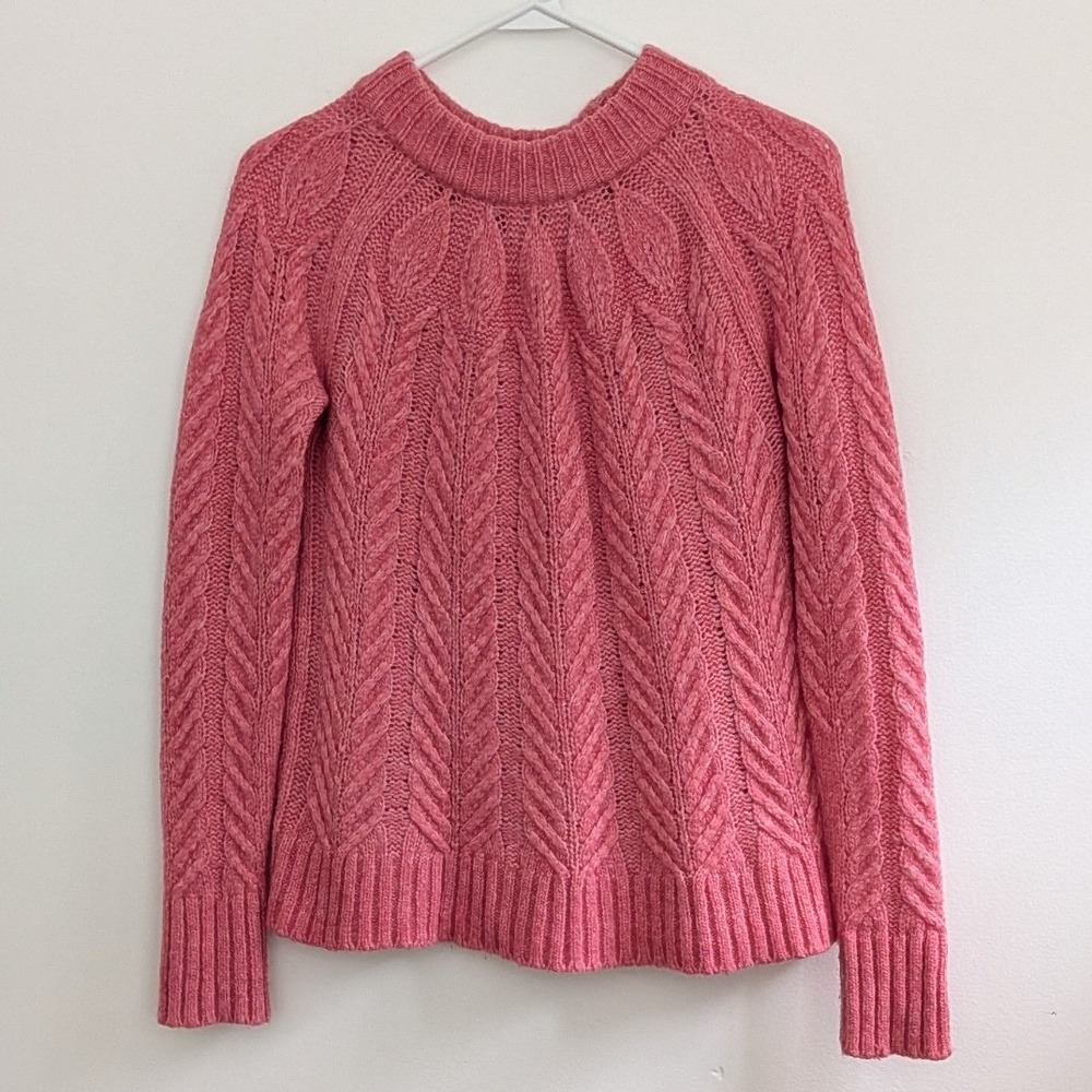 Tuckernuck Pink XS Royal Peacock Cable Knit Wool Blend Women's Pullover Sweater